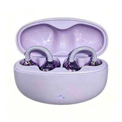 Clip-on Earbuds Hybrid Active Noise Cancel Ultra Comfort All-Day Wear Fit | Wireless Earbuds Bluetooth 5.4 w/ C-Shape Frame & Slim Hooks | 60H Playtime, Light Build for Glasses Wearers & Fitness Users - color: Purple