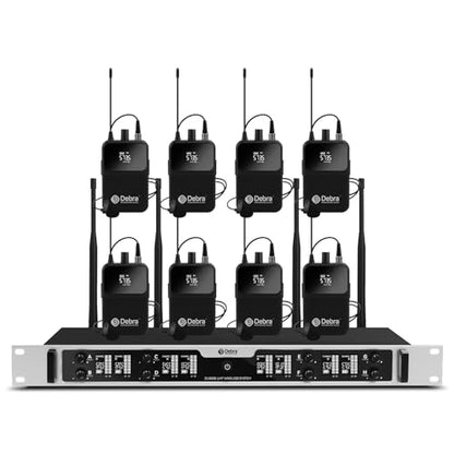 Debra Pro 8-Channel UHF Wireless Microphone System – Auto Pairing, LED Display, 260ft Long Range, Includes Headset & Lavalier Mics for Conference, Church, DJ, Karaoke(8 Bodypack) - color: 8 Bodypack