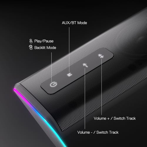 Redragon GS814 Stereo Desktop Speaker, BT & AUX Dual Connectivity, 20W | 2.0 Stereo Enhanced Auido Quality, 4 RGB Lighting Effects, Touch Controls, Plug & Play USB Powered Computer Speaker