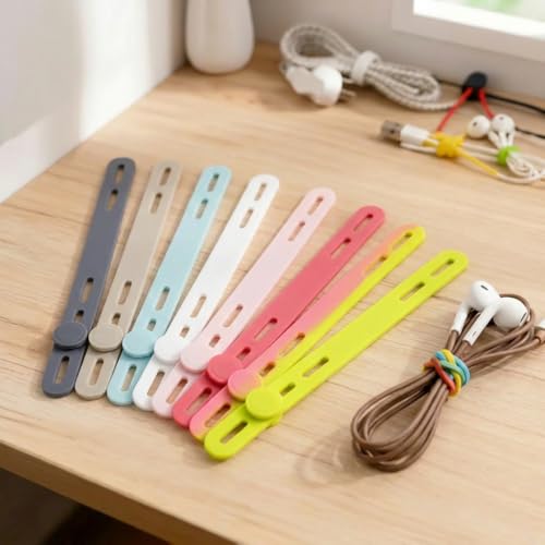 10Pcs Silicone Cable Ties, Reusable Adjustable Cord Straps - color: 10pcs- Cable Ties