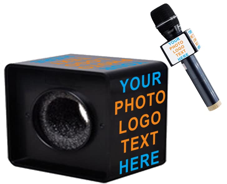 Custom Microphone Logo Live Equipment Box Cube Triangle Interview Box Karaoke mic Flags (Black Square) - color: black trapezoid