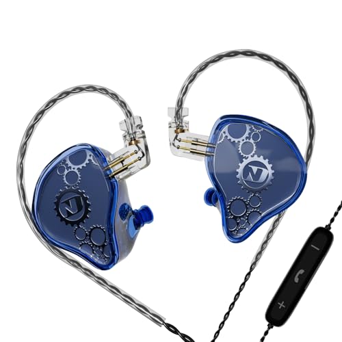 CCA ND Venus in Ear Monitor Headphones, 10mm Double Magnetic Dynamic Driver IEM Earphones, HiFi Wired Gaming Earbuds, 2 Pin Detachable Cable (with Mic, Blue, 3.5mm Plug) - color: Blue, size: With Mic, 3.5 mm