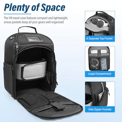ORKELS Carrying Case for Meta Quest 2/Quest 3/Quest 3S/Quest Pro, Travel Backpack Bag for VR All-in-One Gaming Headset, Elite Strap, Controllers & Accessories