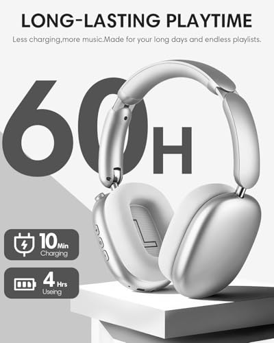 Wentronic Y02 Active Noise Cancelling Wireless Headphones, Silver | Over-Ear, Bluetooth, 60H Playtime,Crystal Clear Calls, Hi-Res Audio, Big Bass, Foldable Lightweight for Travel Home Office - color: Silver