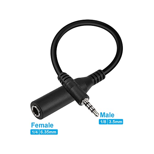 1/4" Mono to 1/8" Stereo Cable，2 Pack 6.35mm Mono TS Female to 3.5mm TRRS Male Stereo Audio Short Cord for Headphone, Amplifiers, Guitar(0.3M)