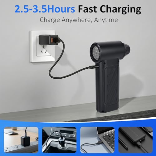 Compressed Air Duster, 130,000RPM Ultra-Powerful Cordless Electric Air Duster with 4000mAh Rechargeable Battery, 3-Gear Adjustable Air Blower for Keyboard, Computer, Car, Home Cleaning