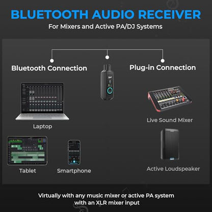 XLR Bluetooth Receiver,Wireless BT 5.3 Adapter for Stereo | Wireless audio adapter for Mixer PA Speaker DJ System, 100ft Stable Connection,15H Battery,24bit/48kHz Hi-Fi