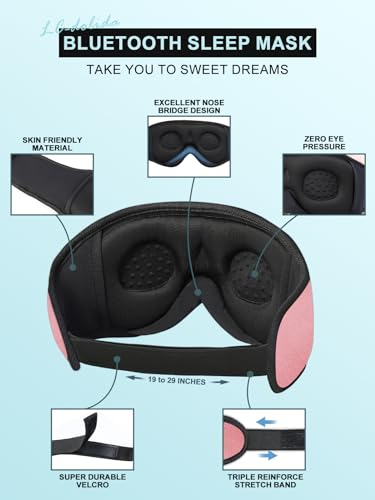 LC-dolida Sleep Headphones, Sleep Mask Bluetooth Wireless Music Eye Mask, Sleeping Headphones for Side Sleepers Sleep Mask with Bluetooth Headphones Ultra-Thin Stereo Speakers Perfect for Sleeping - color: Pink 3d