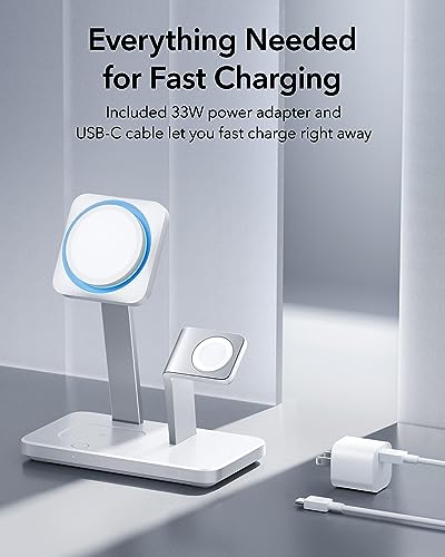 ESR 25W 3-in-1 Charger Stand for Magsafe, Made for Apple-Certified | Magnetic Wireless Charger with Cryoboost, Phone Cooling Charging Station for iPhone 17-12/Apple Watch/AirPods Pro, White