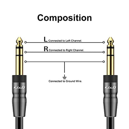 J&D 1/4 inch TRS Instrument Cable, Gold Plated Copper Shell 6.35mm TRS Male to 6.35mm Male Stereo Cable (15 Feet) - size: 15 Feet