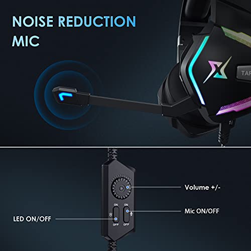 targeal 7.1 Surround Sound PC Gaming Headset for PS5 PS4 Laptop Mac Tablet Mobile, Over Ear Wired USB Gaming Headphone with Omni-Directional Noise Canceling Mic, RGB LED, with Type C Cable - style: SKY-917 + TypeC Cable