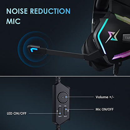 targeal 7.1 Surround Sound PC Gaming Headset for PS5 PS4 Laptop Mac Tablet Mobile, Over Ear Wired USB Gaming Headphone with Omni-Directional Noise Canceling Mic, RGB LED, with Type C Cable - style: SKY-917 + TypeC Cable