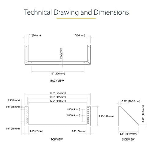 StarTech 3U Vertical Wall-Mount Rack Bracket, 19in, 150lb, TAA (RK319WALLV) | Open-frame L-shaped rack bracket for data, AV, IT and computer equipment, EIA-310, Any depth, 68kg - size: 3U