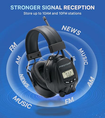 Digital AM FM Radio Headphones, Hearing Protection Earmuff for Adult, 30dB SNR for Mowing, Construction, Chainsaw - color: Am Fm Radio + Battery + Black