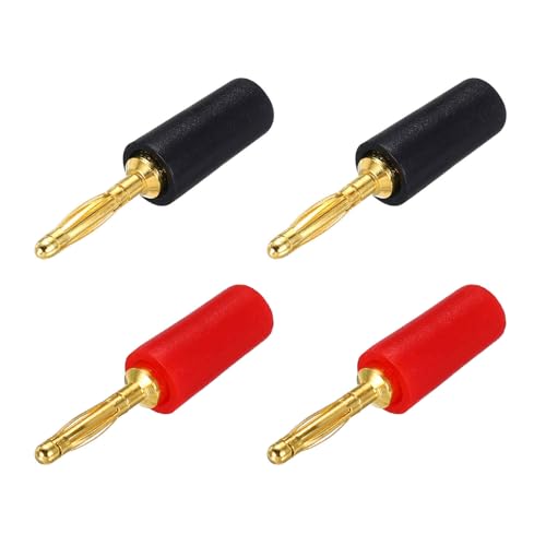 MECCANIXITY 4 Pcs 2mm Banana Plugs, 10A 6mm OD 26.5mm Length Speaker Wire Cable Plugs Connectors, Banana Jack Connector for Speaker Wire Audio Cable, Black&Red - color: Black; Red