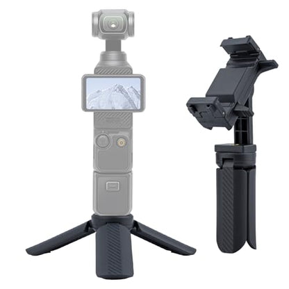Mini Tripod with Phone Holder & Dual Cold Shoe Mount - Universal Smartphone Stand for DJI Pocket3/4 iPhone 17 Pro Max, GoPro, Webcam - Portable Desktop Tripod for Content Creation