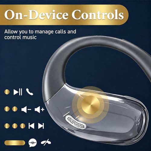 Open Ear Headphones, Wireless Headphones with Smart Digital Display & Mic | (Gray) Open Ear Earbuds 35H Playtime, Sweat Resistant & Waterproof, Secure Comfortable Fit - Running, Sport, Driving, Daily - color: Gray