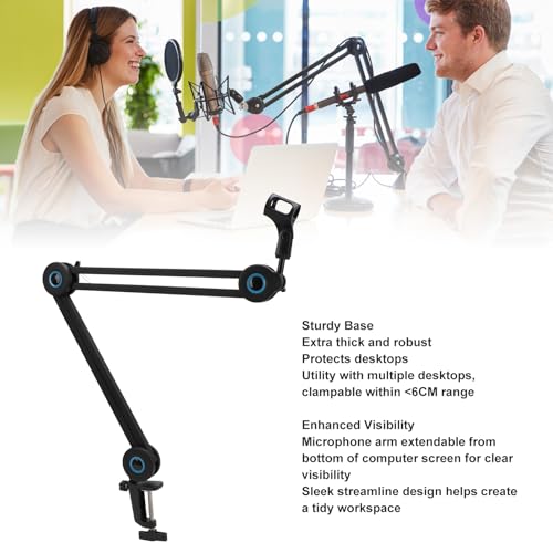 Microphone Arm Stand, Aluminum Alloy Desktop Mic Boom Stand with Cable Management, 3/8 to 5/8 Inch Adapter, Adjustable Clamp Mount for Studio Recording Podcasting