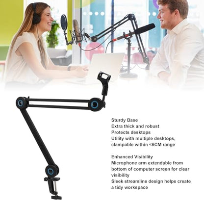 Microphone Arm Stand, Aluminum Alloy Desktop Mic Boom Stand with Cable Management, 3/8 to 5/8 Inch Adapter, Adjustable Clamp Mount for Studio Recording Podcasting