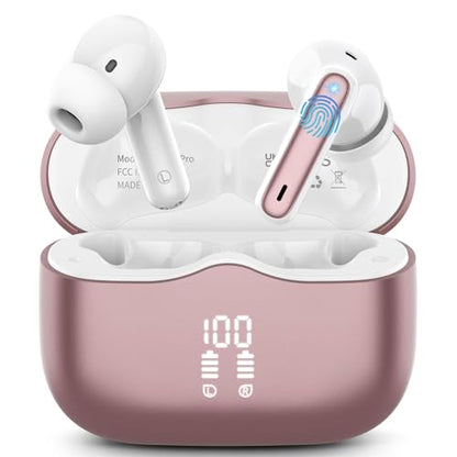 Wireless Earbuds, Bluetooth 5.4 Headphones in Ear with 4 ENC Noise Cancelling Mic, New Wireless Earphones HiFi Stereo Deep Bass 40H Playtime, In-Ear Bluetooth Earbuds LED Display IP7, USB-C, Rose Gold - color: Pink