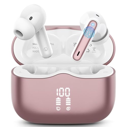 Wireless Earbuds, Bluetooth 5.4 Headphones in Ear with 4 ENC Noise Cancelling Mic, New Wireless Earphones HiFi Stereo Deep Bass 40H Playtime, In-Ear Bluetooth Earbuds LED Display IP7, USB-C, Rose Gold - color: Rose Pink