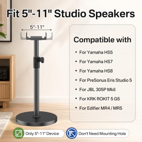 Heavy Duty Studio Monitor Stand Pair for Yamaha HS5/HS7/HS8, Edifier MR4/MR5, JBL 305P, Height Extend 29-37.5", Dual Side Clamp Fit 5"–11" Speaker Stand, Built-in Cable MGMT&Anti-Vibration Foam Pads