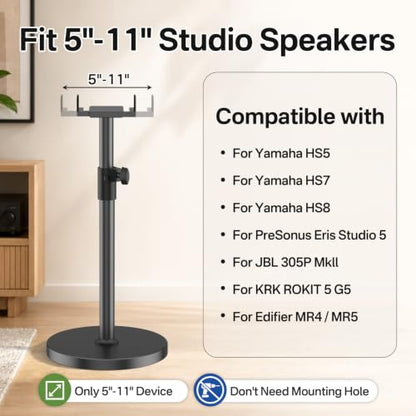 Heavy Duty Studio Monitor Stand Pair for Yamaha HS5/HS7/HS8, Edifier MR4/MR5, JBL 305P, Height Extend 29-37.5", Dual Side Clamp Fit 5"–11" Speaker Stand, Built-in Cable MGMT&Anti-Vibration Foam Pads