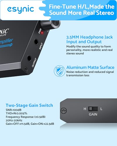 eSynic Rechargeable 16-600Ω Headphone Amplifier Portable with Gain Switch - size: Portable