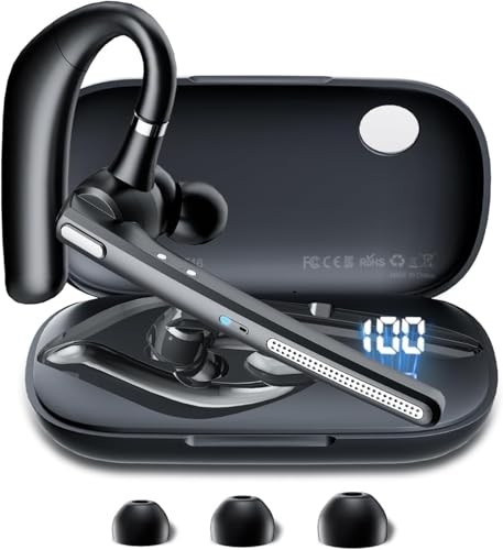 Bluetooth Headset with 72-Hour Talk Time & 500mAh Charging Case, Bluetooth V5.3 Headset with Noise Cancelling Mic – Wireless Earpiece Hands-Free Headphones for Office Trucker Driving Business,Black