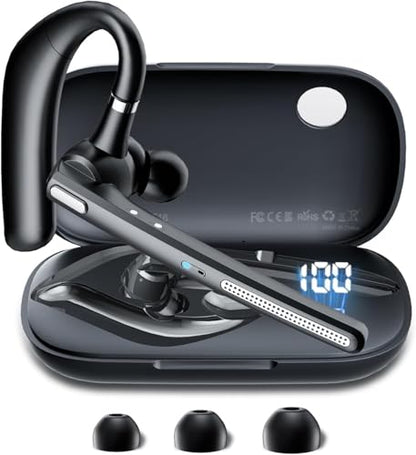 Bluetooth Headset with 72-Hour Talk Time & 500mAh Charging Case, Bluetooth V5.3 Headset with Noise Cancelling Mic – Wireless Earpiece Hands-Free Headphones for Office Trucker Driving Business,Black