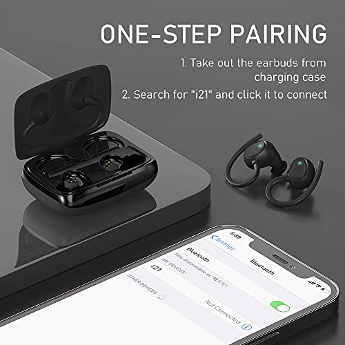 Wireless Earbud, Bluetooth 5.1 Headphones Sport Wireless Bluetooth Earphones in Ear Noise Cancelling Earbud with Mic Deep Bass, Earhooks Ear Buds IP7 Waterproof 48H Headset for Running Gym[2021 New] | IP7 Waterproof Wireless Earphones Ear Hooks, ENC Noise