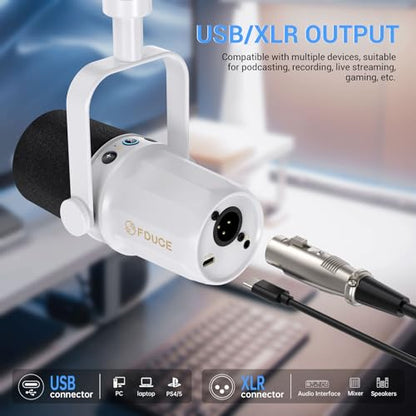 SL40 Dynamic Microphone for Podcasting, Gaming, Live Streaming and Recording, Built-in Headphone Output, LED Mute Button, All-Metal USB/XLR, Voice Isolation Technology (White) - style: SL40 White