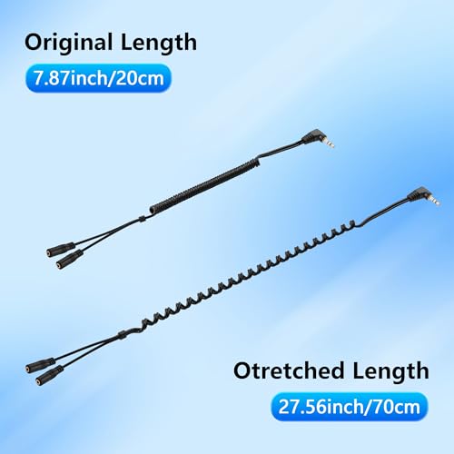 CERRXIAN 90 Degree 3.5mm Male to 2 Female Spring Y Splitter Cable,Dual 3.5mm Coiled Cord,1/8" TRS 1 Male to 2 Female Plug Audio Splitter Coiled Cable for Home,Phone, Headset,Speakers Etc