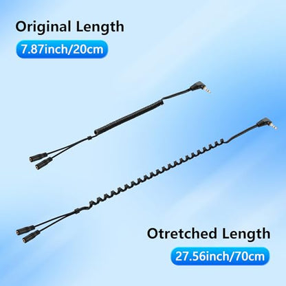 CERRXIAN 90 Degree 3.5mm Male to 2 Female Spring Y Splitter Cable,Dual 3.5mm Coiled Cord,1/8" TRS 1 Male to 2 Female Plug Audio Splitter Coiled Cable for Home,Phone, Headset,Speakers Etc