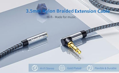 Meokse 3FT Braided Headphone Extension Cable, 3.5mm Male to Female Stereo Audio Cable, DIY Headphone Cord for Smartphone
