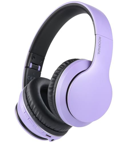 rockpapa E7 Wired/Wireless Bluetooth Headphones with Mic, 25 Hours Playtime | 2 in 1 Wire less Blue tooth Head Phones Foldable Lightweight for Kids Boys Girls Youth in School Airplane Car Purple - color: Purple Black, style: without Case