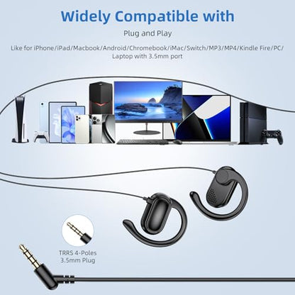 APETOO 3.5mm Open-Ear Headphones with Earhook Mic & Volume Control, 4.9ft | Wired Earbuds HiFi Stereo, Anti-hurt Ear On-Ear Earphone for Chromebook Kids School Tablet Airplane Travel Laptop MP3, Black