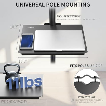 VIVO Universal Steel 14 x 10 inch Shelf Pole Mount for TV Cart, Attaches to 0.5” to 2.4” Poles, Speaker & Microphone Stands, Clamp-on Utility Storage Surface, Black, MOUNT-SF13P - size: 14 x 10 inch
