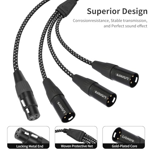 2FT XLR 1 Female to 3 Male Y Splitter Cable - Metal-Braided Y-Cable, Non-Slip Grips,3Pin XLR 3-Way Signal Duplication for Mixers/PA/Amps - color: 1 Female to 3 Male