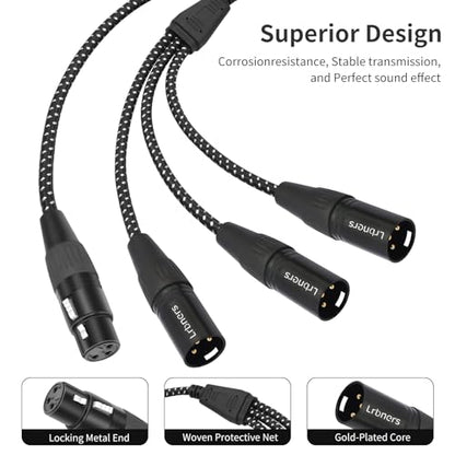 2FT XLR 1 Female to 3 Male Y Splitter Cable - Metal-Braided Y-Cable, Non-Slip Grips,3Pin XLR 3-Way Signal Duplication for Mixers/PA/Amps - color: 1 Female to 3 Male