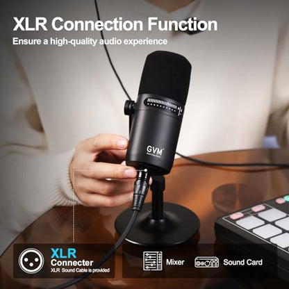 GVM Dynamic Microphone, XLR/USB Podcast Microphone with Mute Button, Monitoring Volume Control, Headphone Jack, Cardioid Gaming Mic, Vocal Mic for PC, MAC, Recording, Studio and Singing