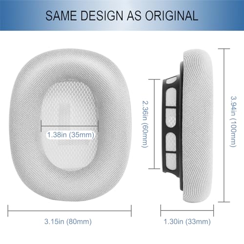 GEVO Upgraded Ear Cushions Replacement Earpads for Apple AirPods Max Headphones, Mesh Fabric Ear Pads Cover with Memory Foam and Magnet for AirPods Max (Silver) - color: Silver