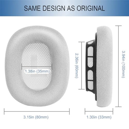 GEVO Upgraded Ear Cushions Replacement Earpads for Apple AirPods Max Headphones, Mesh Fabric Ear Pads Cover with Memory Foam and Magnet for AirPods Max (Silver) - color: Silver
