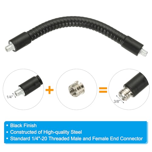 PATIKIL 6" Gooseneck, 1/4"-20 Male to Male Thread Metal Universal Hose Flexible Arm Gooseneck Tube Extension Holder with Reducing Screws for Action Camera, Phone, Microphone, Black - size: 15cm