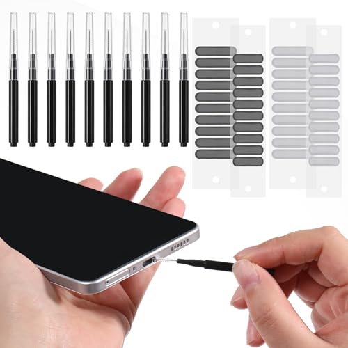 10 PCS Phone Charge Port Cleaning Tool Kit with 40 PCS Phone Speaker Cover Anti Clogging Brushes Cleaner Speaker Mesh Cover for All USB C-Port Devices 15/16/17, Black