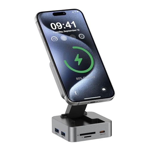 10-in-1 Portable USB-C Hub with Wireless Charger, 4K HDMI, Made with Aluminum Alloy Casing for Durability, Compatible with Mac, Windows, Compact and Lightweight USB C Docking Station for Travel