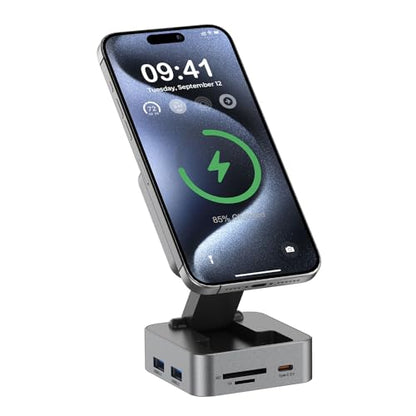 10-in-1 Portable USB-C Hub with Wireless Charger, 4K HDMI, Made with Aluminum Alloy Casing for Durability, Compatible with Mac, Windows, Compact and Lightweight USB C Docking Station for Travel