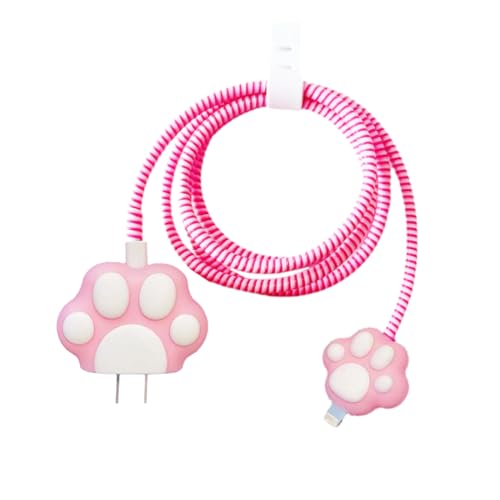 ZOSTLAND 5 in 1 DIY 18W 20W Heart Shape Protector Data Cable USB Charger Line Earphone Wire Saver Organizer Compatible with iPhone 11 12 13 14 15 Pro Max - color: Pink Claw