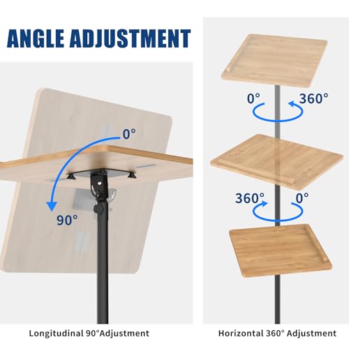 Classic Lectern Podium Stand with Storage Platform, Height Adjustable Mobile Podium, Teacher Speaker Lecture Classroom Presentation Stand, Multi-Function Reading or Laptop Desk with Edge Stopper