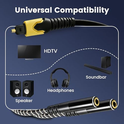 192KHz DAC Optical to Dual 3.5mm Converter,Optical Audio Cable to AUX Cable Adapter,Digital to Analog Audio Converter for HDTV DVD Set-top Boxes (from O-ptical to Dual 1/8 Only) Aux Cable - 2.8FT - size: 2.8FT